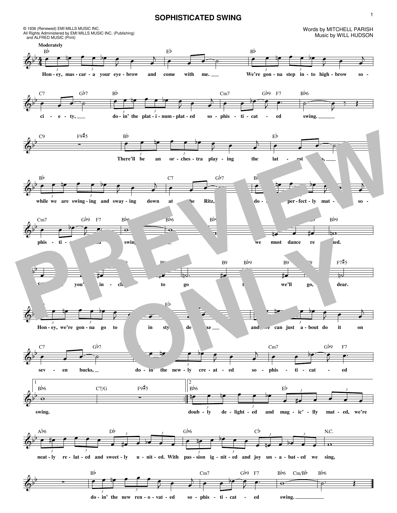 Mitchell Parish Sophisticated Swing Sheet Music Notes & Chords for Real Book – Melody & Chords - Download or Print PDF