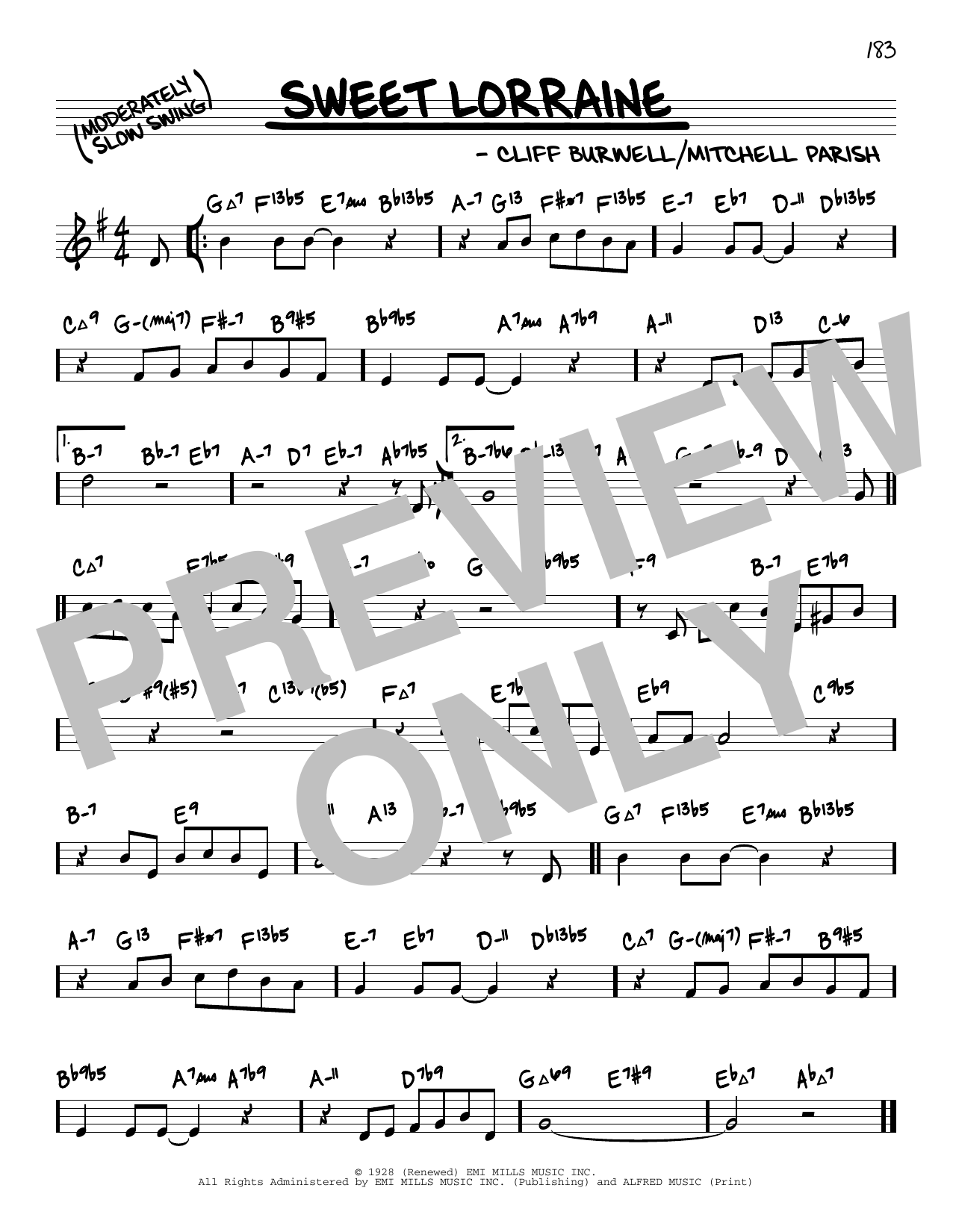 Mitchell Parish Sweet Lorraine (arr. David Hazeltine) Sheet Music Notes & Chords for Real Book – Enhanced Chords - Download or Print PDF