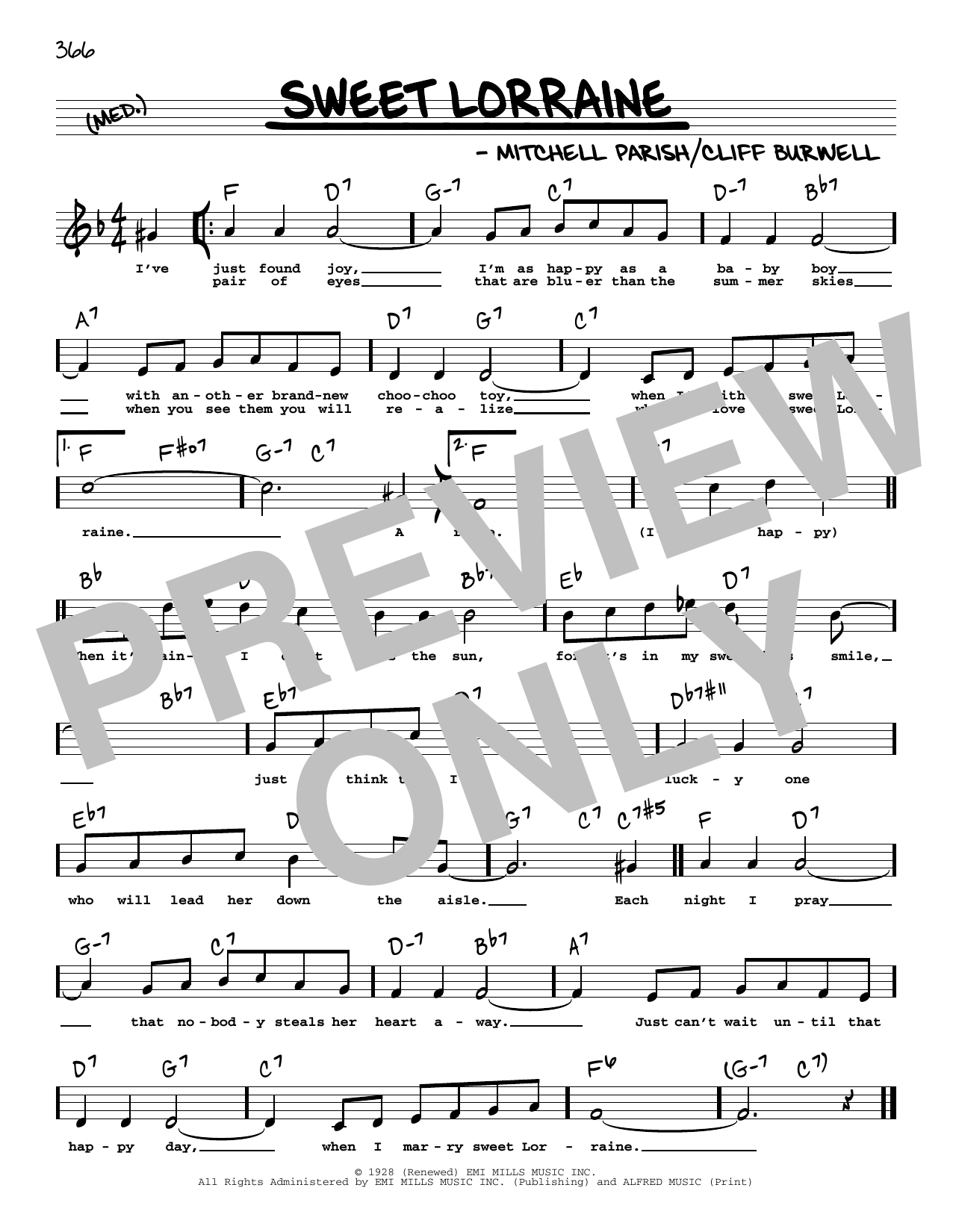 Mitchell Parish Sweet Lorraine (High Voice) Sheet Music Notes & Chords for Real Book – Melody, Lyrics & Chords - Download or Print PDF