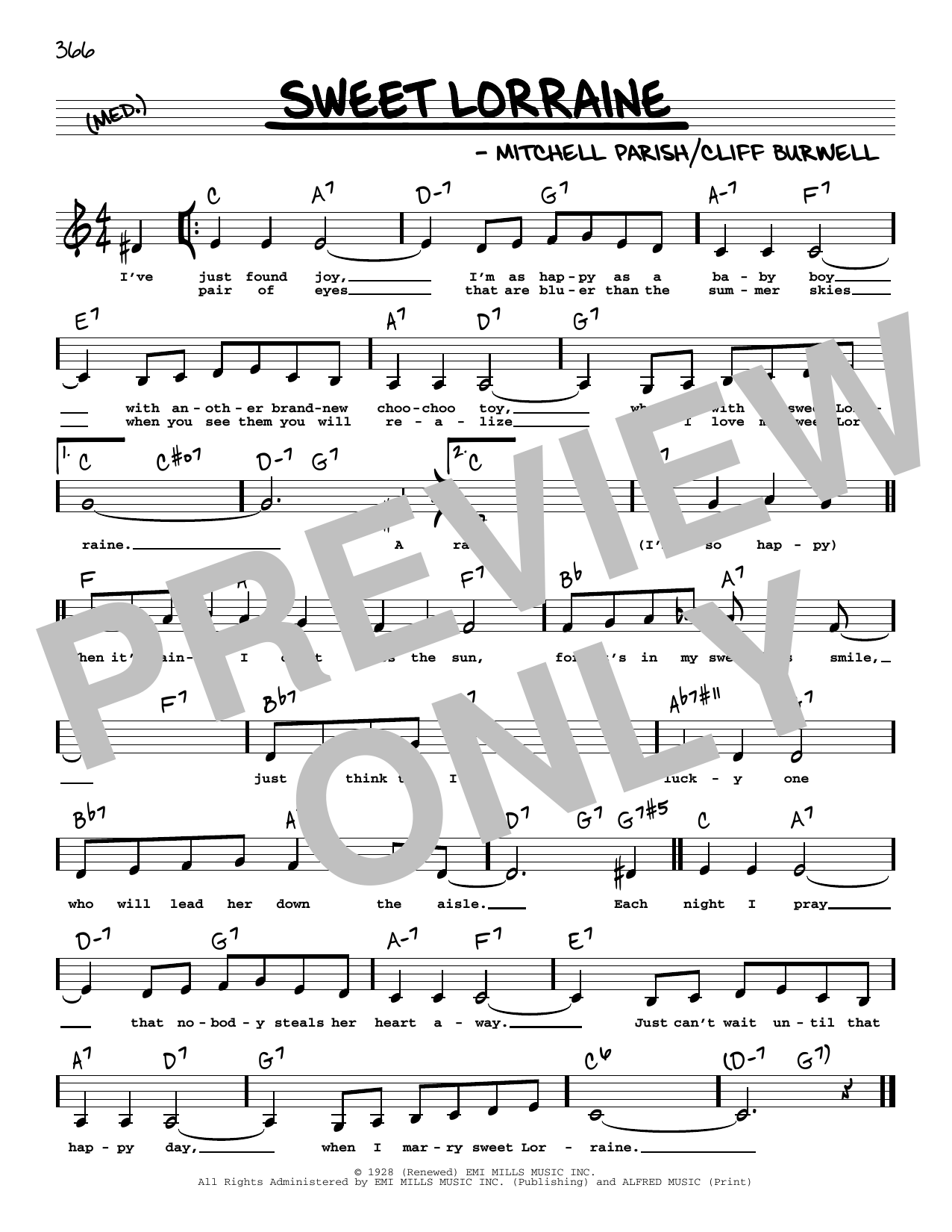 Mitchell Parish Sweet Lorraine (Low Voice) Sheet Music Notes & Chords for Real Book – Melody, Lyrics & Chords - Download or Print PDF