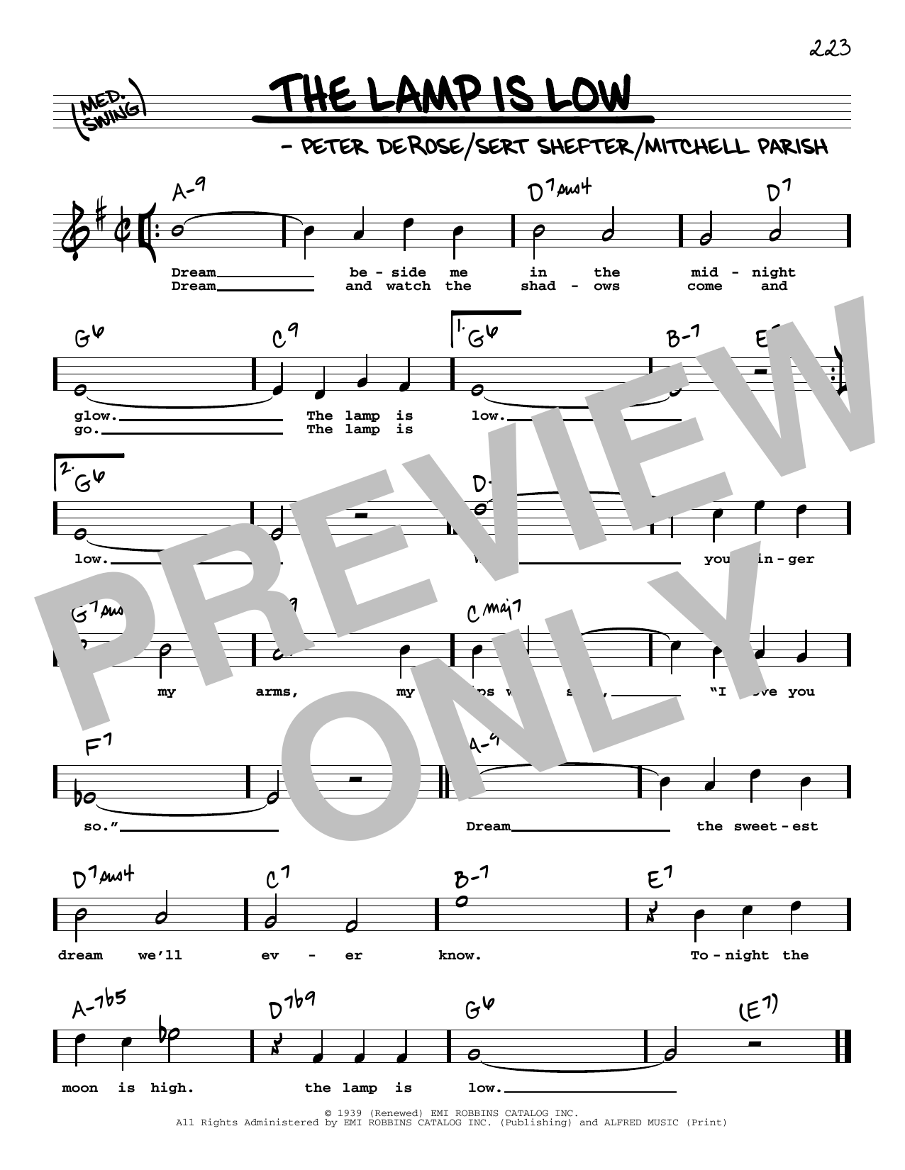 Mitchell Parish The Lamp Is Low (High Voice) Sheet Music Notes & Chords for Real Book – Melody, Lyrics & Chords - Download or Print PDF