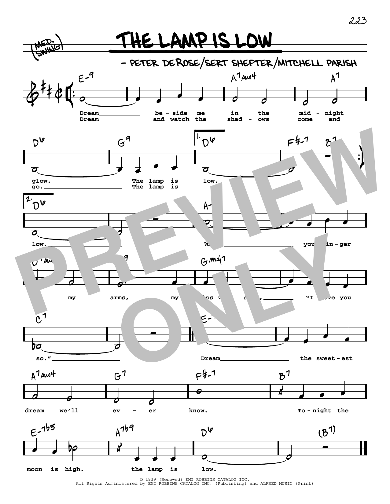 Mitchell Parish The Lamp Is Low (Low Voice) Sheet Music Notes & Chords for Real Book – Melody, Lyrics & Chords - Download or Print PDF