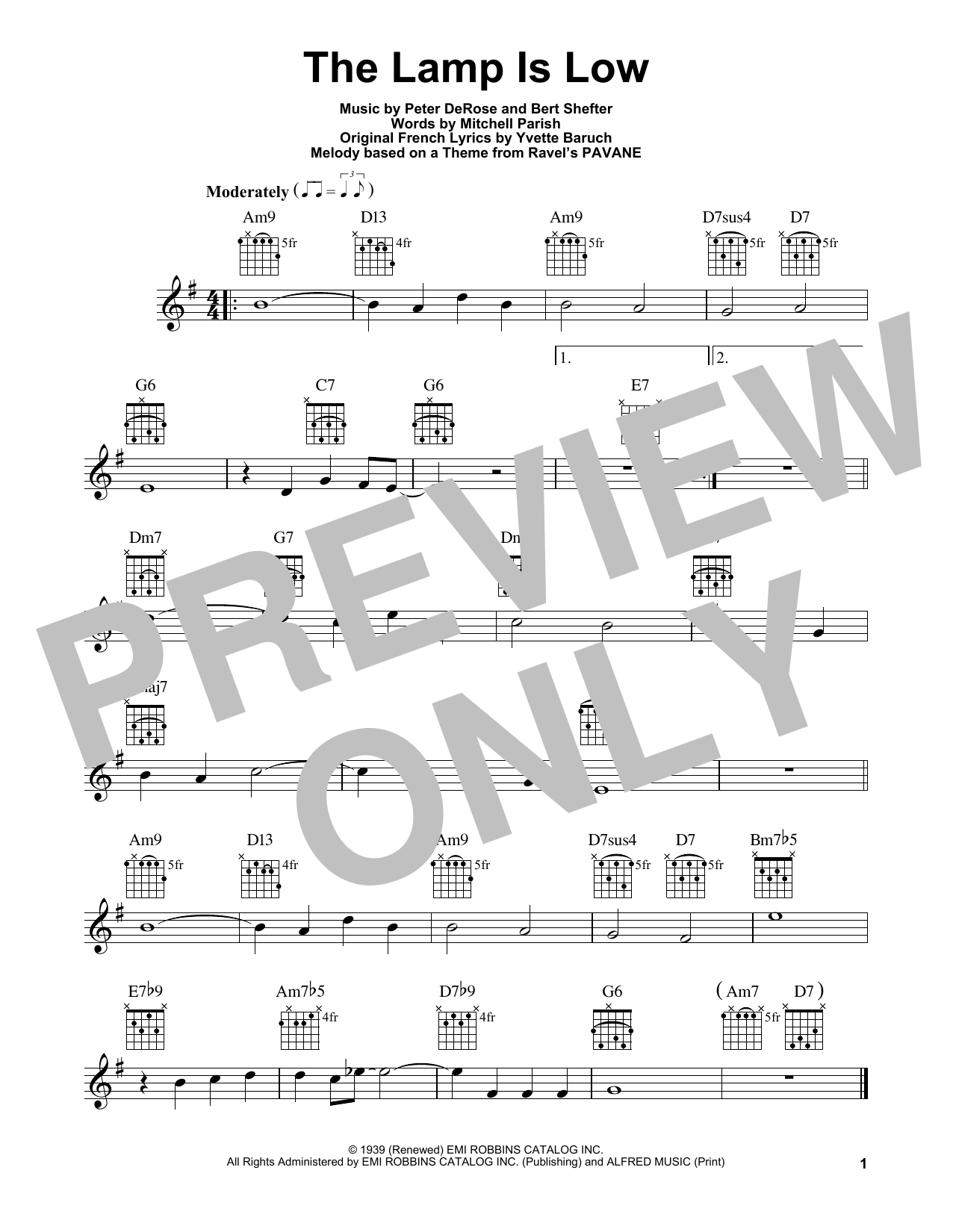 Mitchell Parish The Lamp Is Low Sheet Music Notes & Chords for Real Book – Melody & Chords - Download or Print PDF