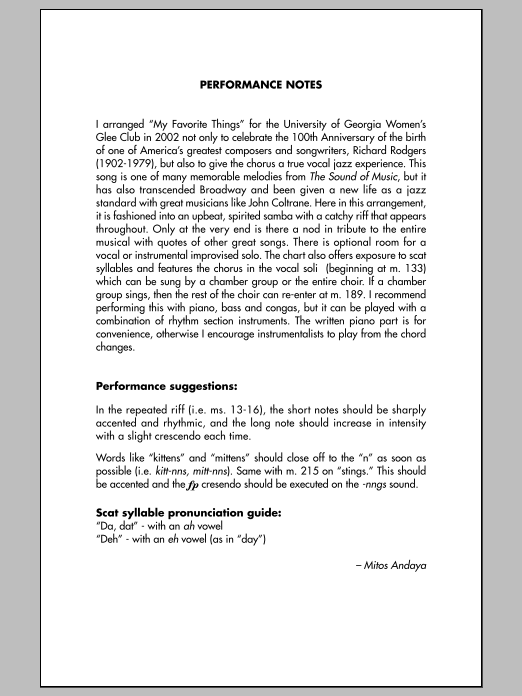 Rodgers & Hammerstein My Favorite Things (from The Sound Of Music) (arr. Mitos Andaya) Sheet Music Notes & Chords for SSA - Download or Print PDF