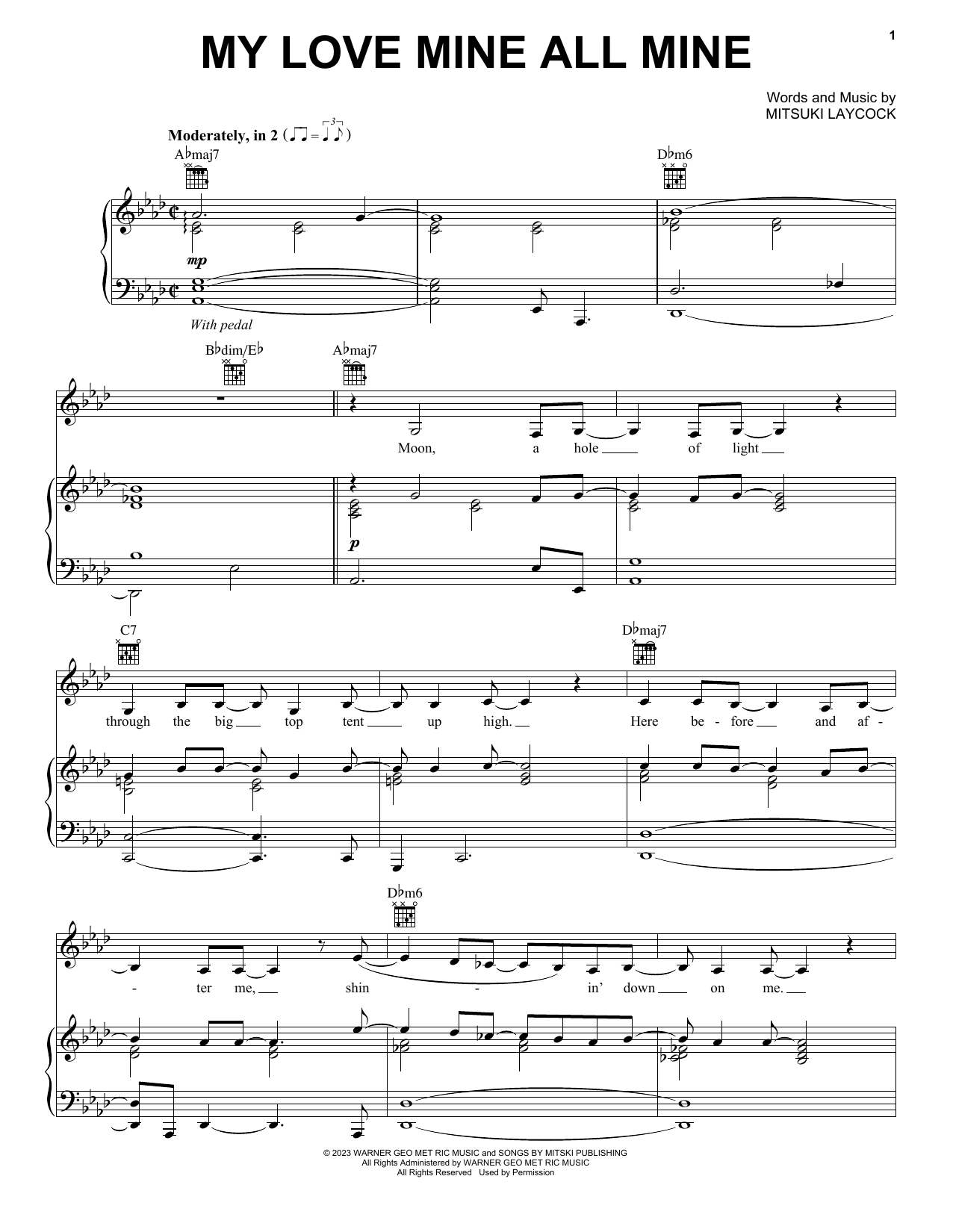 Mitski My Love Mine All Mine Sheet Music Notes & Chords for Piano, Vocal & Guitar Chords (Right-Hand Melody) - Download or Print PDF
