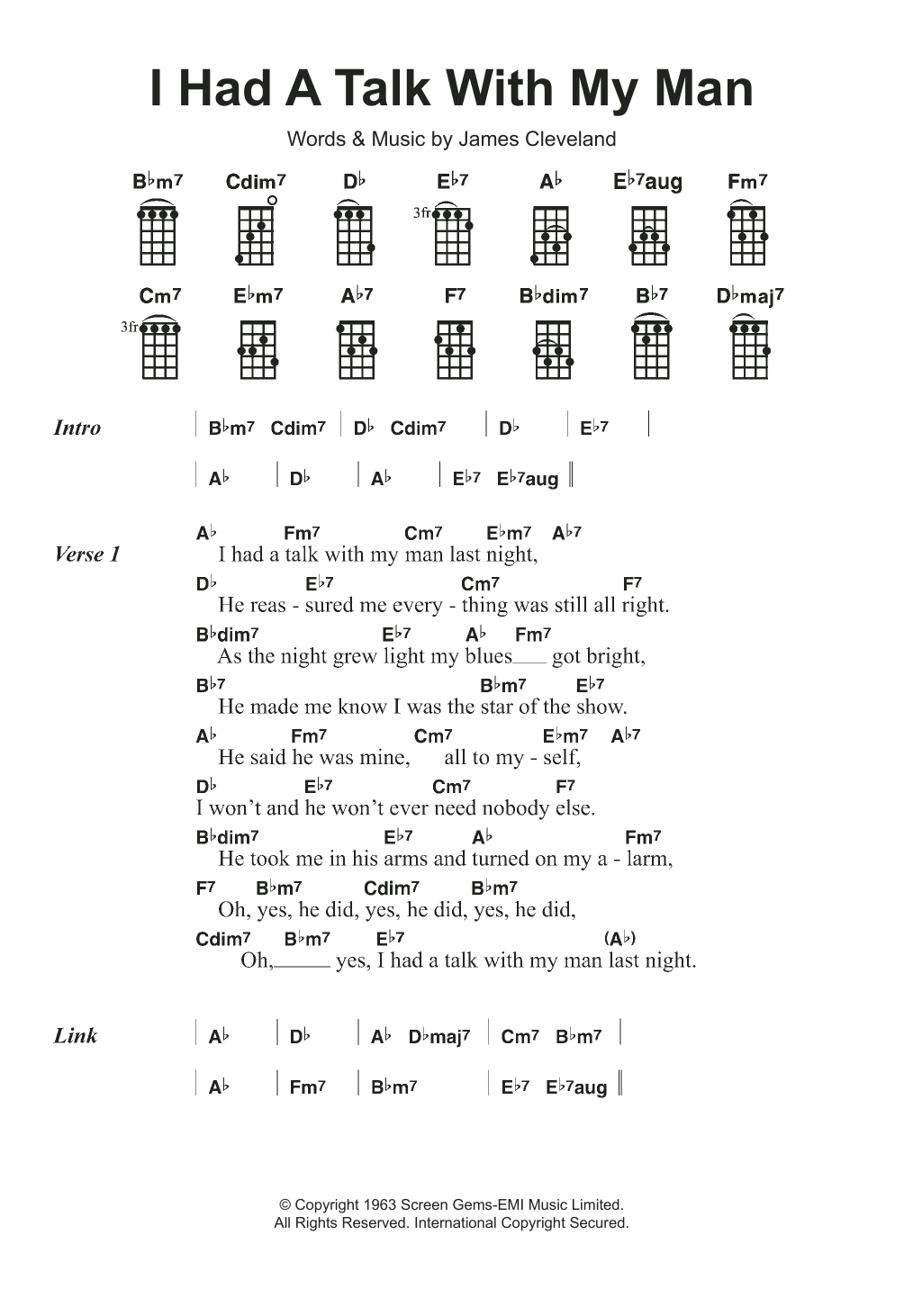 Mitty Collier I Had A Talk With My Man Sheet Music Notes & Chords for Ukulele - Download or Print PDF