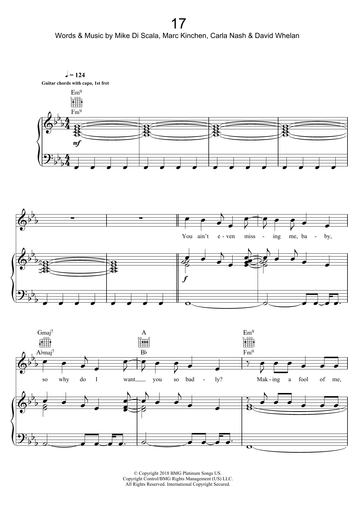 MK 17 Sheet Music Notes & Chords for Piano, Vocal & Guitar (Right-Hand Melody) - Download or Print PDF