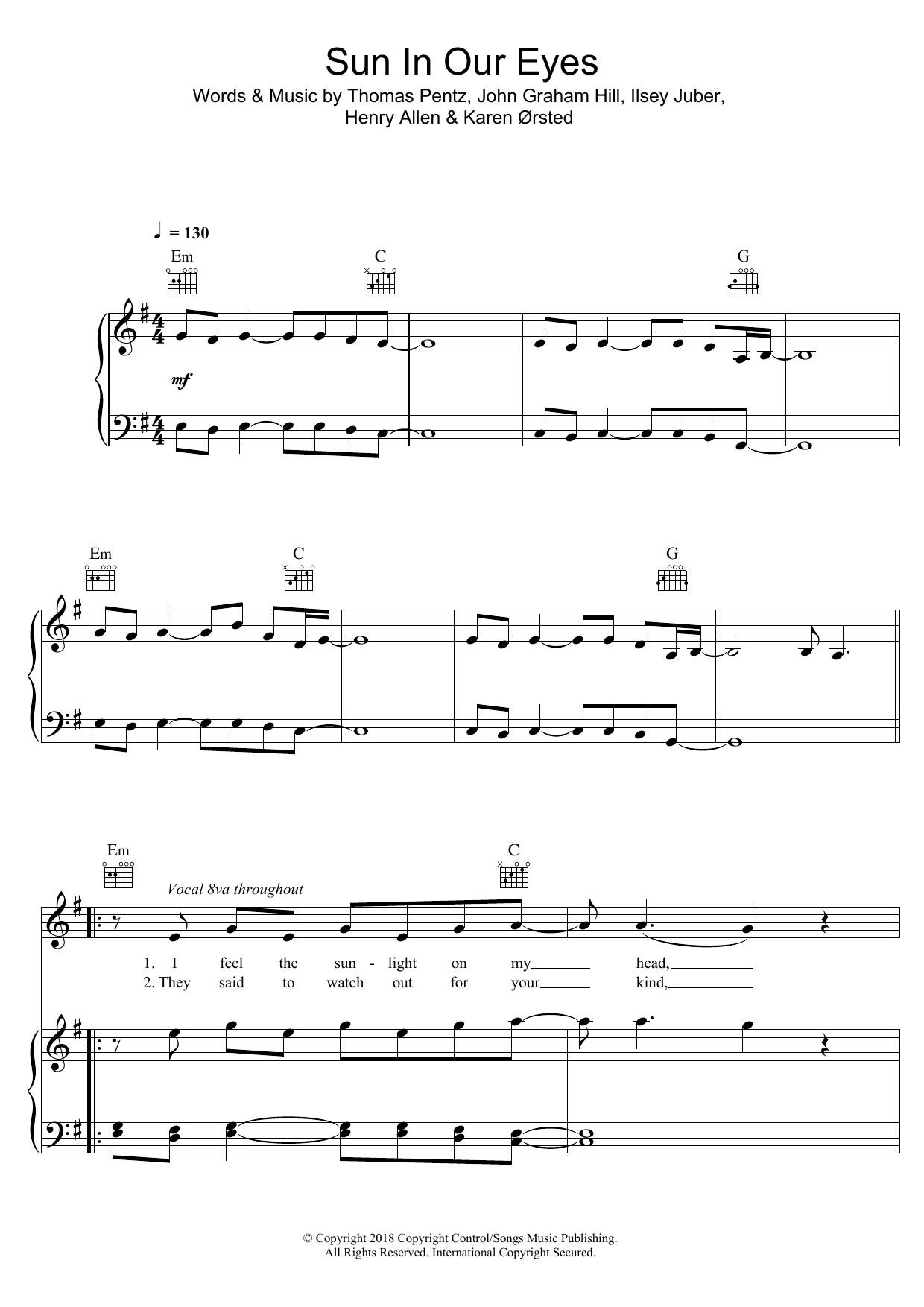 MO Sun In Our Eyes Sheet Music Notes & Chords for Piano, Vocal & Guitar (Right-Hand Melody) - Download or Print PDF