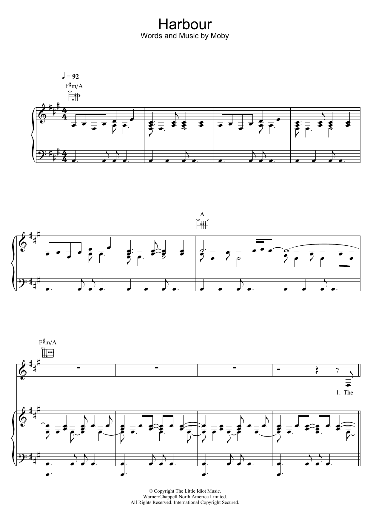 Moby Harbour Sheet Music Notes & Chords for Piano, Vocal & Guitar - Download or Print PDF