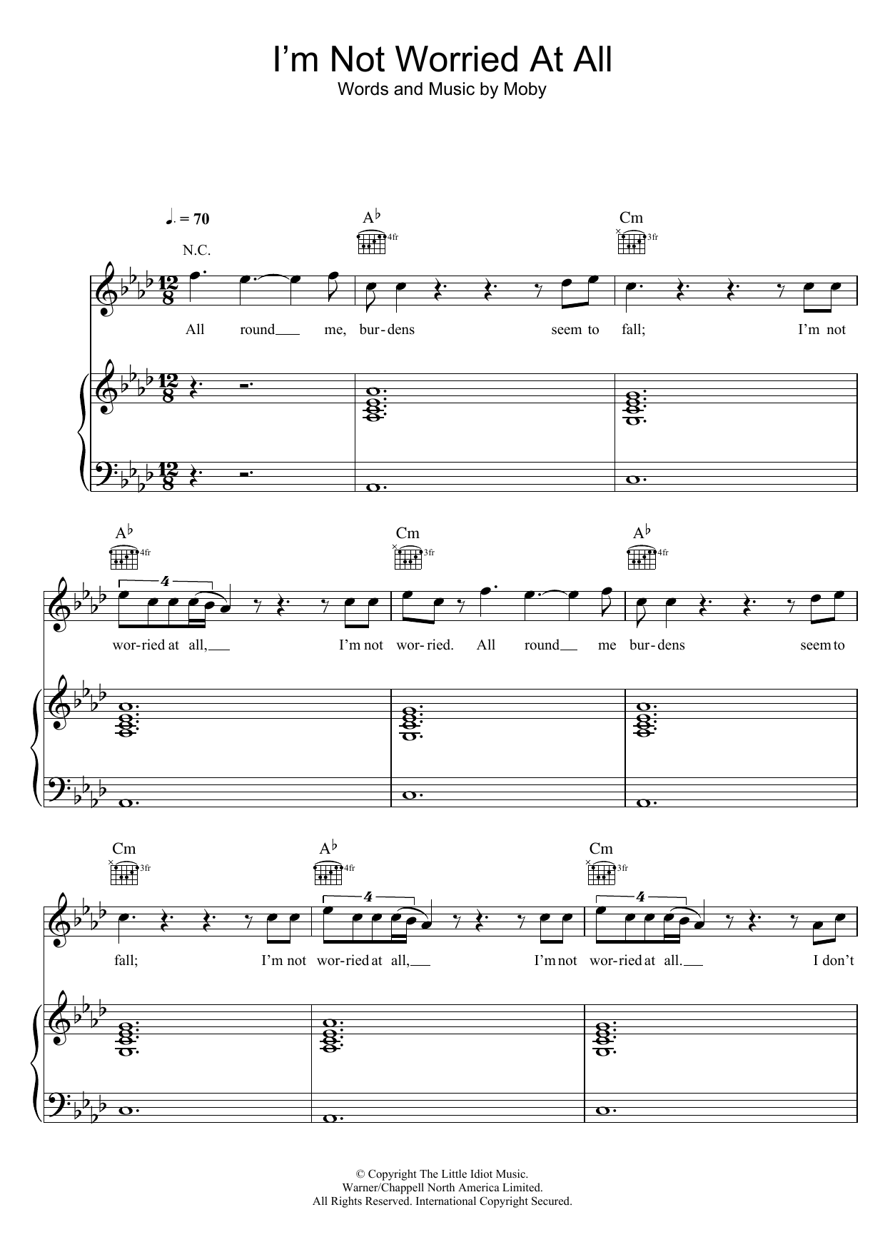 Moby I'm Not Worried At All Sheet Music Notes & Chords for Piano, Vocal & Guitar - Download or Print PDF