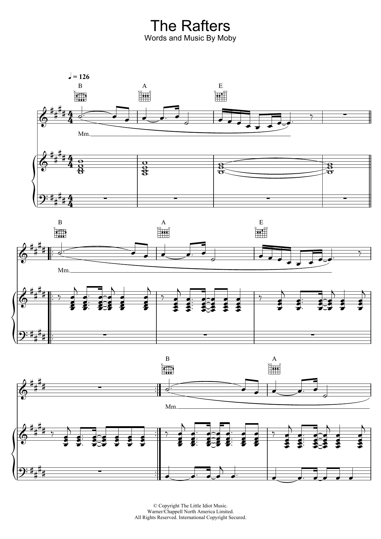 Moby The Rafters Sheet Music Notes & Chords for Piano, Vocal & Guitar - Download or Print PDF Moby The Rafters Sheet Music Notes & Chords for Piano, Vocal & Guitar - Download or Print PDF