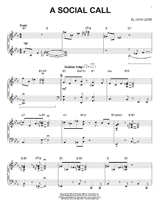 Modern Jazz Quartet A Social Call (arr. Brent Edstrom) Sheet Music Notes & Chords for Piano Solo - Download or Print PDF