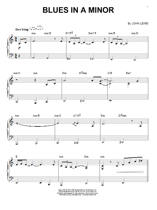 Modern Jazz Quartet Blues In A Minor (arr. Brent Edstrom) Sheet Music Notes & Chords for Piano Solo - Download or Print PDF