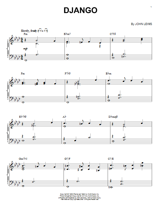 Modern Jazz Quartet Django (arr. Brent Edstrom) Sheet Music Notes & Chords for Piano Solo - Download or Print PDF