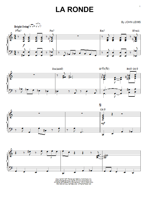 Modern Jazz Quartet La Ronde (arr. Brent Edstrom) Sheet Music Notes & Chords for Piano Solo - Download or Print PDF