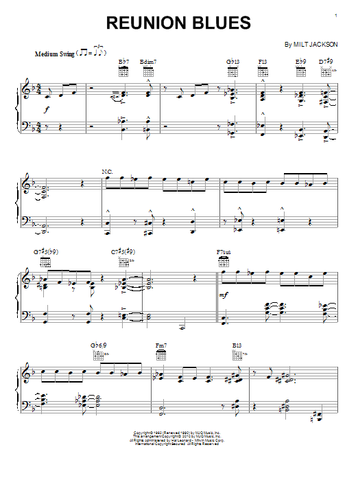 Modern Jazz Quartet Reunion Blues Sheet Music Notes & Chords for Piano Solo - Download or Print PDF