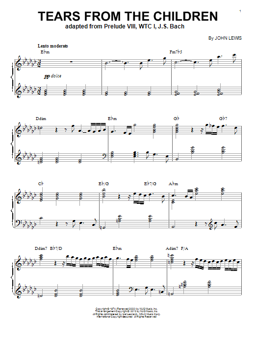 Modern Jazz Quartet Tears From The Children (arr. Brent Edstrom) Sheet Music Notes & Chords for Piano Solo - Download or Print PDF