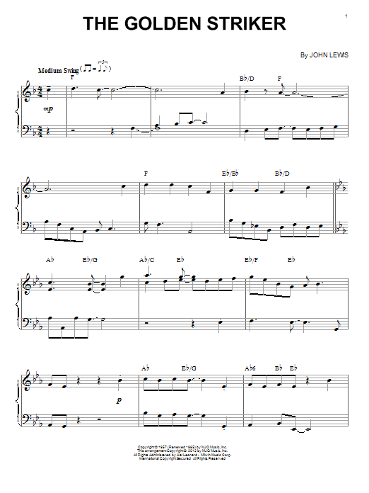 Modern Jazz Quartet The Golden Striker (arr. Brent Edstrom) Sheet Music Notes & Chords for Piano Solo - Download or Print PDF