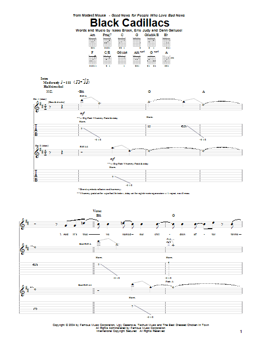 Modest Mouse Black Cadillacs Sheet Music Notes & Chords for Guitar Tab - Download or Print PDF