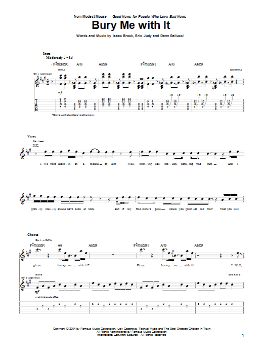 Modest Mouse Bury Me With It Sheet Music Notes & Chords for Guitar Tab - Download or Print PDF Modest Mouse Bury Me With It Sheet Music Notes & Chords for Guitar Tab - Download or Print PDF