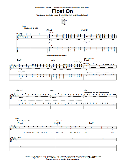 Modest Mouse Float On Sheet Music Notes & Chords for Easy Guitar Tab - Download or Print PDF