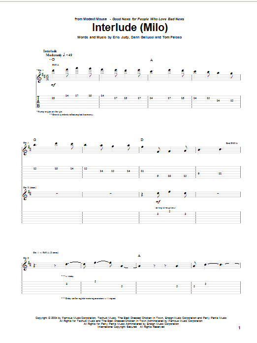 Modest Mouse Interlude (Milo) Sheet Music Notes & Chords for Guitar Tab - Download or Print PDF