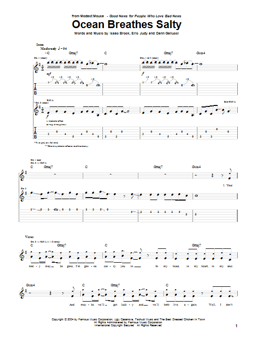 Modest Mouse Ocean Breathes Salty Sheet Music Notes & Chords for Guitar Tab - Download or Print PDF