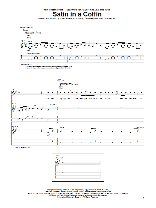 Modest Mouse Satin In A Coffin Sheet Music Notes & Chords for Guitar Tab - Download or Print PDF