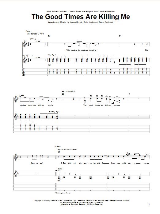 Modest Mouse The Good Times Are Killing Me Sheet Music Notes & Chords for Guitar Tab - Download or Print PDF Modest Mouse The Good Times Are Killing Me Sheet Music Notes & Chords for Guitar Tab - Download or Print PDF