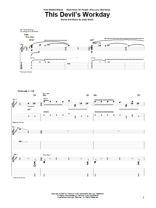 Modest Mouse This Devil's Workday Sheet Music Notes & Chords for Guitar Tab - Download or Print PDF