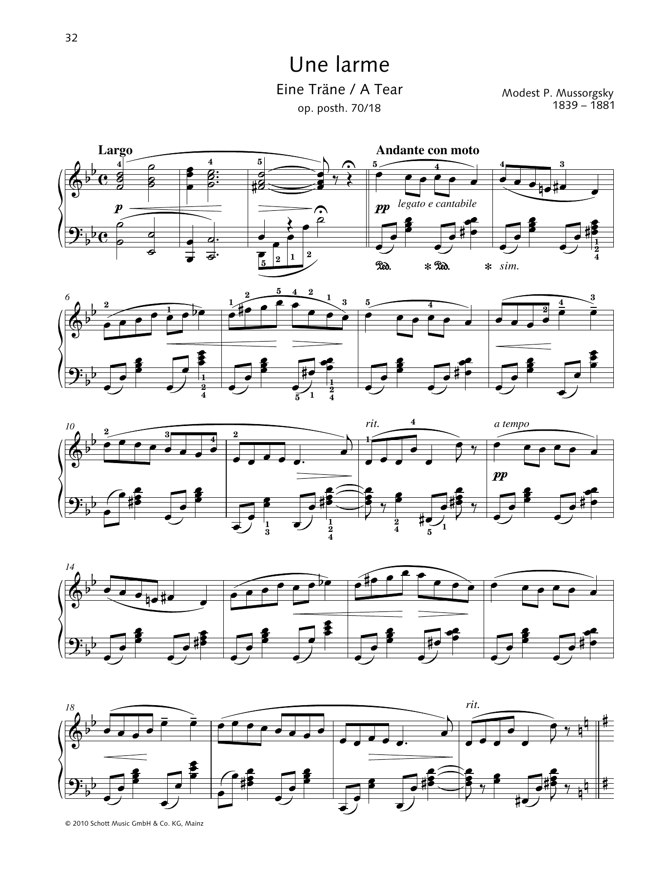 Modest Mussorgsky A Tear Sheet Music Notes & Chords for Piano Solo - Download or Print PDF