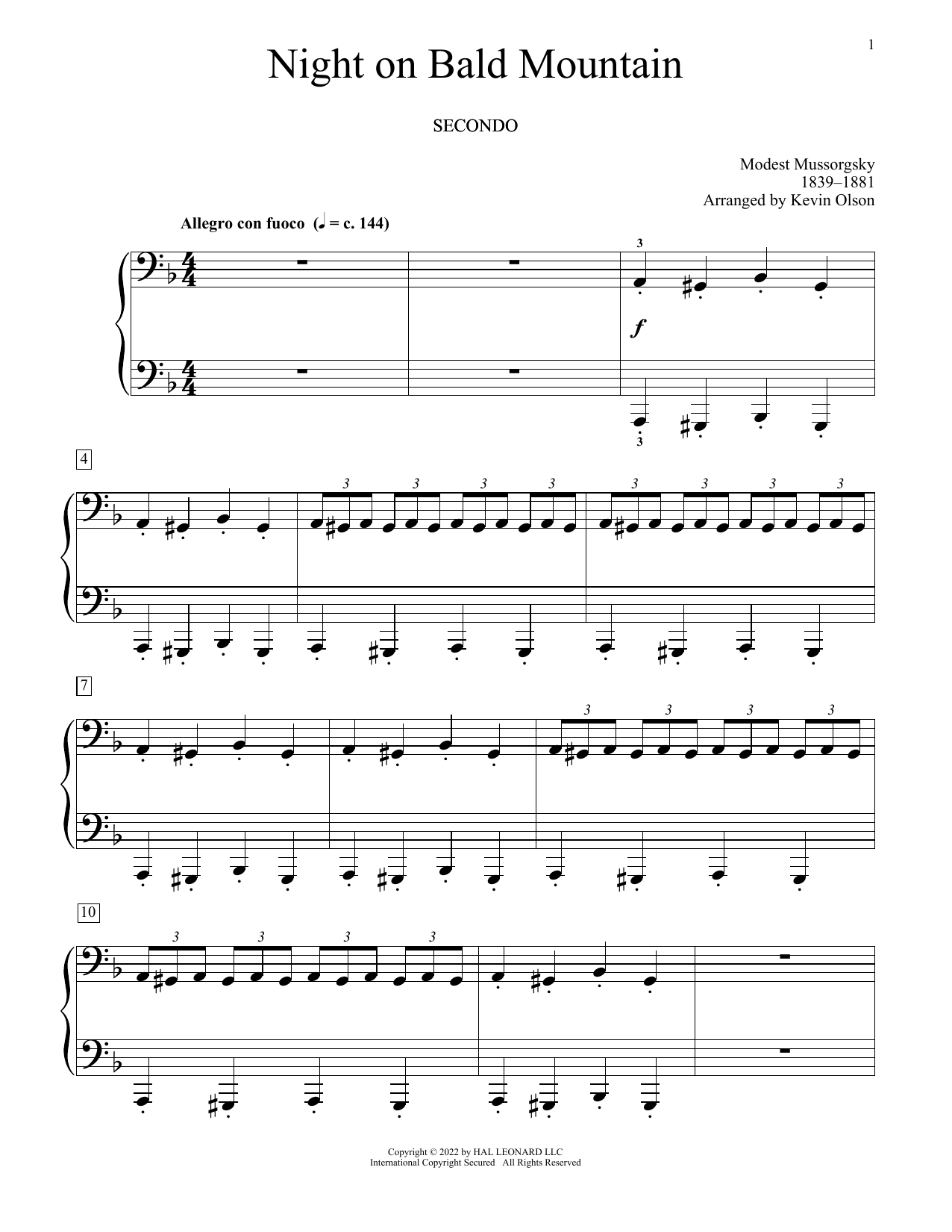 Modest Mussorgsky Night On Bald Mountain (arr. Kevin Olson) Sheet Music Notes & Chords for Piano Duet - Download or Print PDF
