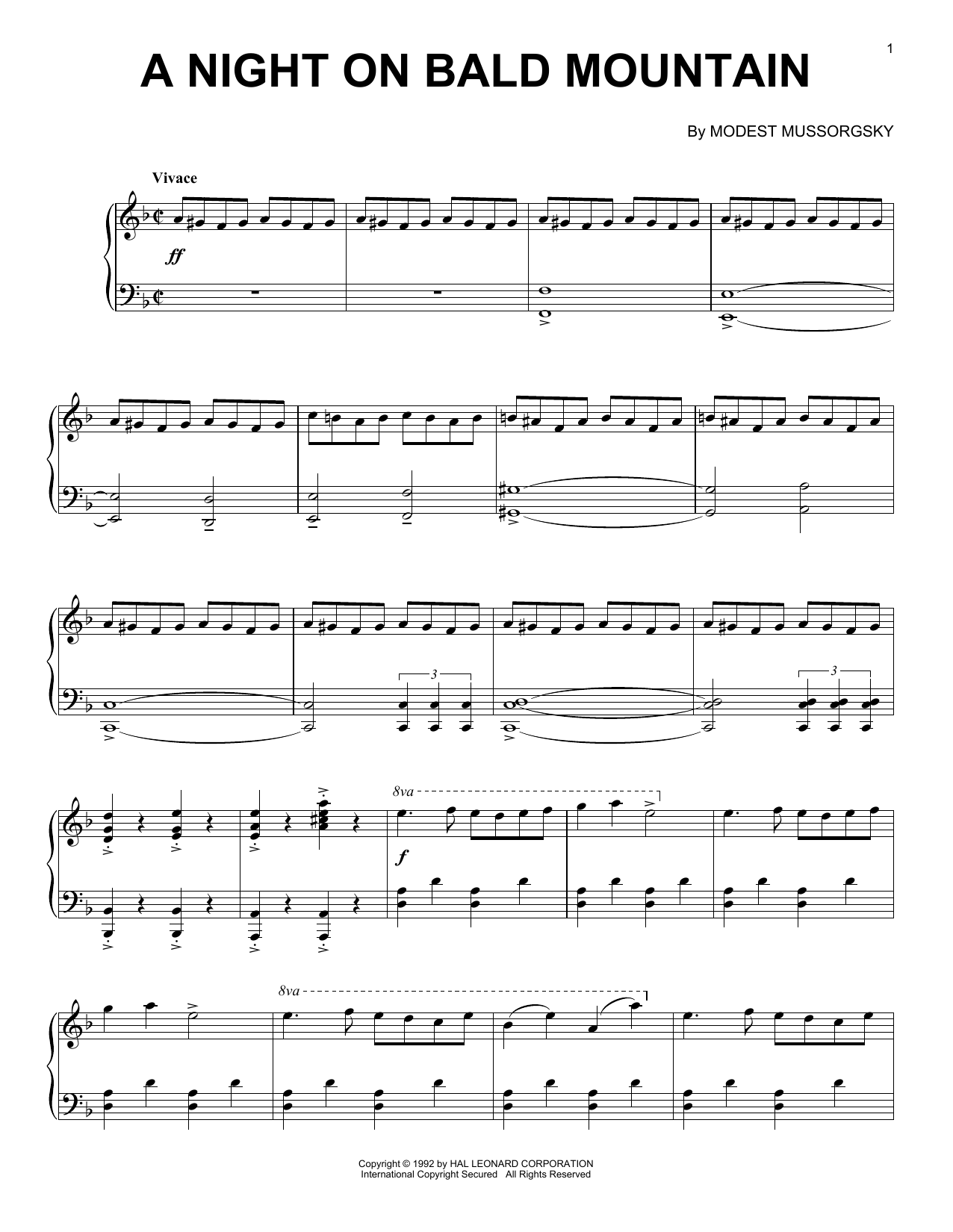 Modest Mussorgsky Night On Bald Mountain (from Fantasia) Sheet Music Notes & Chords for Piano Solo - Download or Print PDF