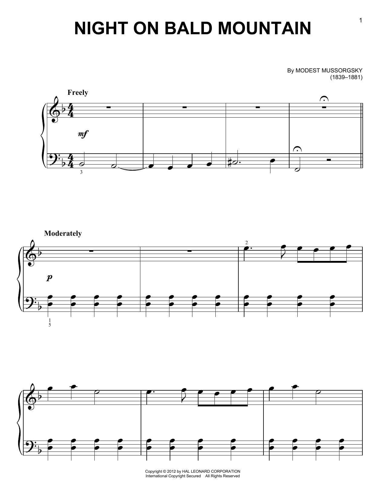 Modest Mussorgsky Night On Bald Mountain Sheet Music Notes & Chords for Easy Piano - Download or Print PDF