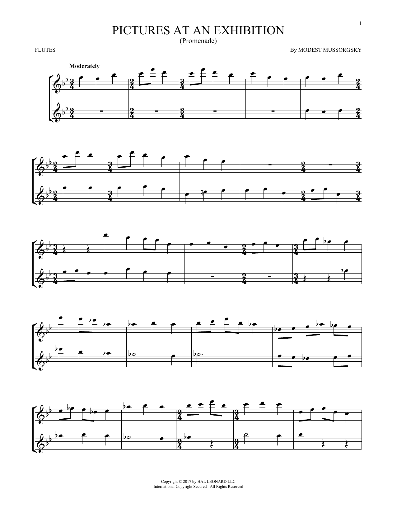Modest Mussorgsky Pictures At An Exhibition Sheet Music Notes & Chords for Flute Duet - Download or Print PDF