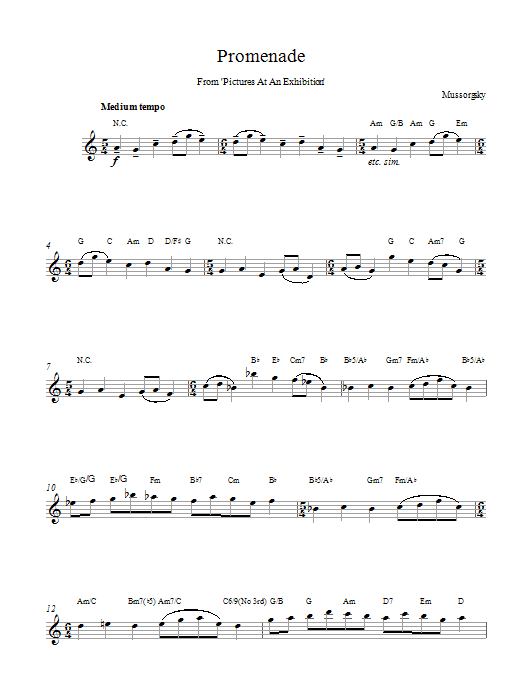 Modest Mussorgsky Promenade (from Pictures At An Exhibition) Sheet Music Notes & Chords for Melody Line & Chords - Download or Print PDF