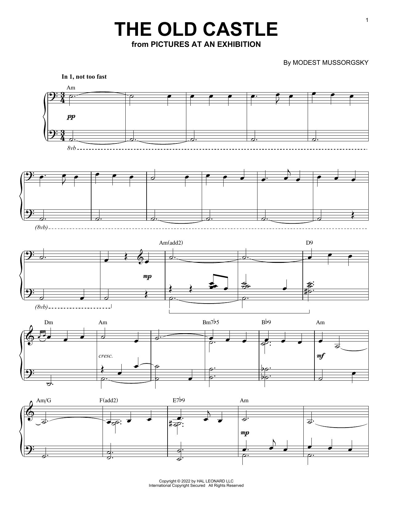 Modest Mussorgsky The Old Castle [Jazz version] (arr. Brent Edstrom) Sheet Music Notes & Chords for Piano Solo - Download or Print PDF