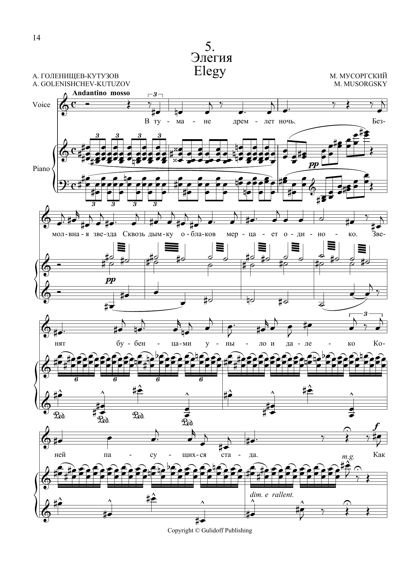 Modest Petrovich Mussorgsky Elegy, No. 5 from the Sunless song cycle Sheet Music Notes & Chords for Piano & Vocal - Download or Print PDF