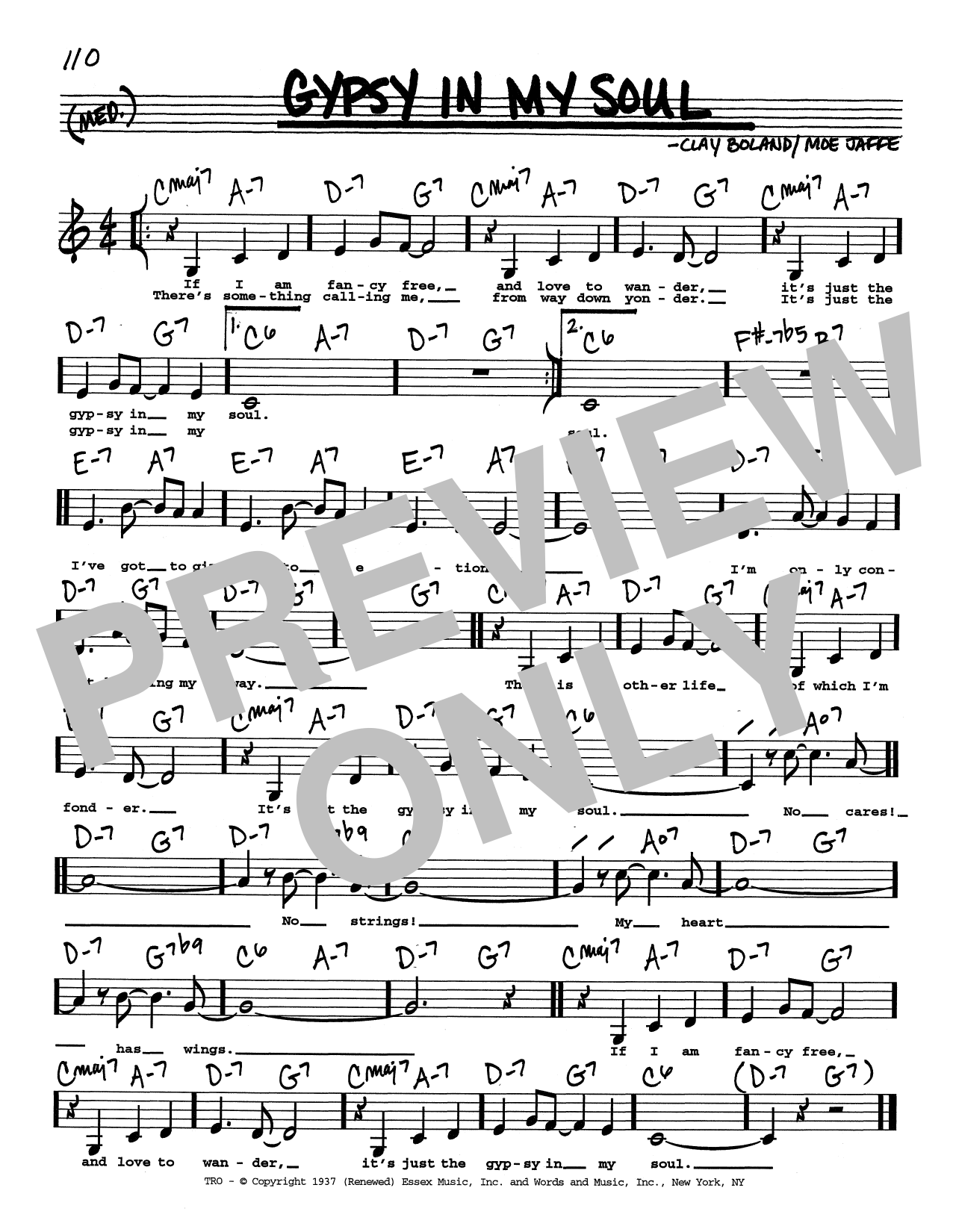 Moe Jaffe Gypsy In My Soul (Low Voice) Sheet Music Notes & Chords for Real Book – Melody, Lyrics & Chords - Download or Print PDF