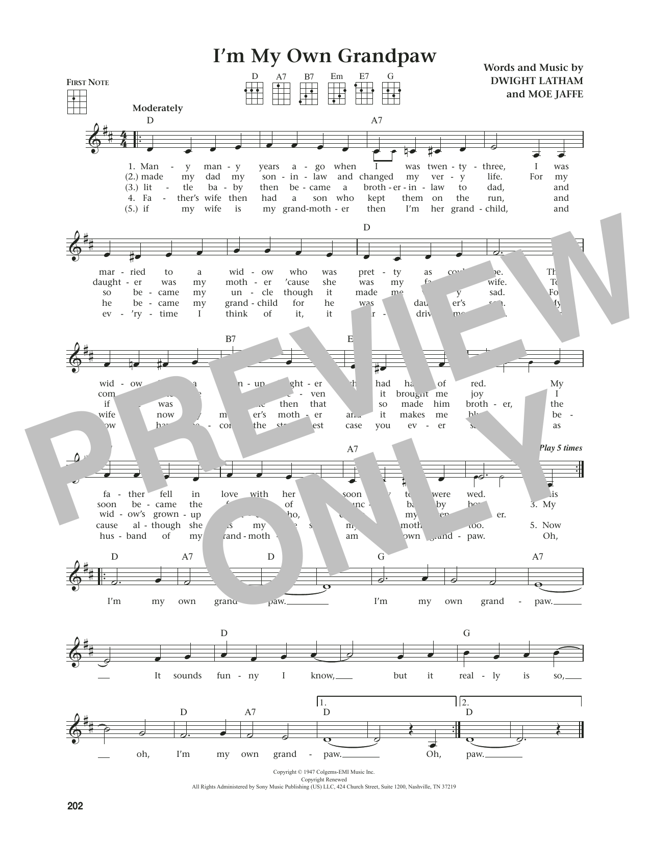 Moe Jaffe I'm My Own Grandpaw (from The Daily Ukulele) (arr. Jim Beloff) Sheet Music Notes & Chords for Ukulele - Download or Print PDF