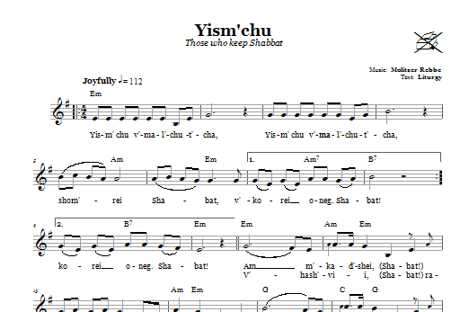 Molitzer Rebbe Yism'chu (Those Who Keep The Sabbath) Sheet Music Notes & Chords for Melody Line, Lyrics & Chords - Download or Print PDF