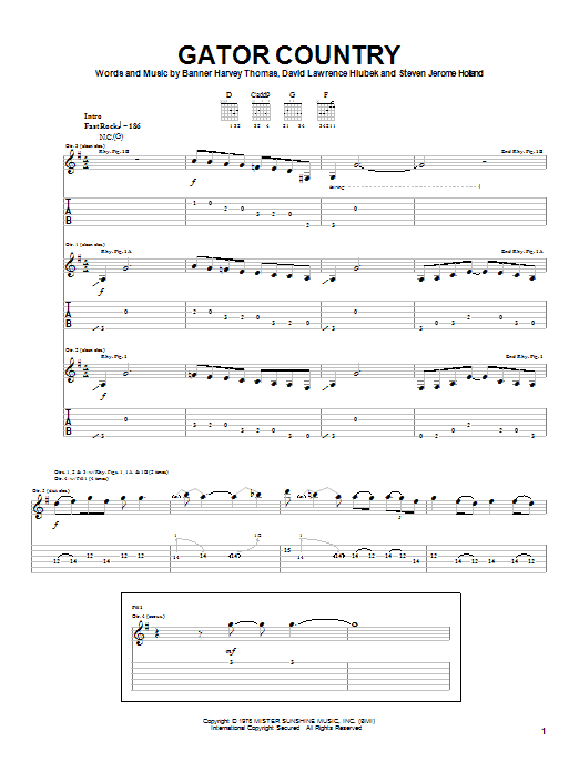 Molly Hatchet Gator Country Sheet Music Notes & Chords for Guitar Tab - Download or Print PDF