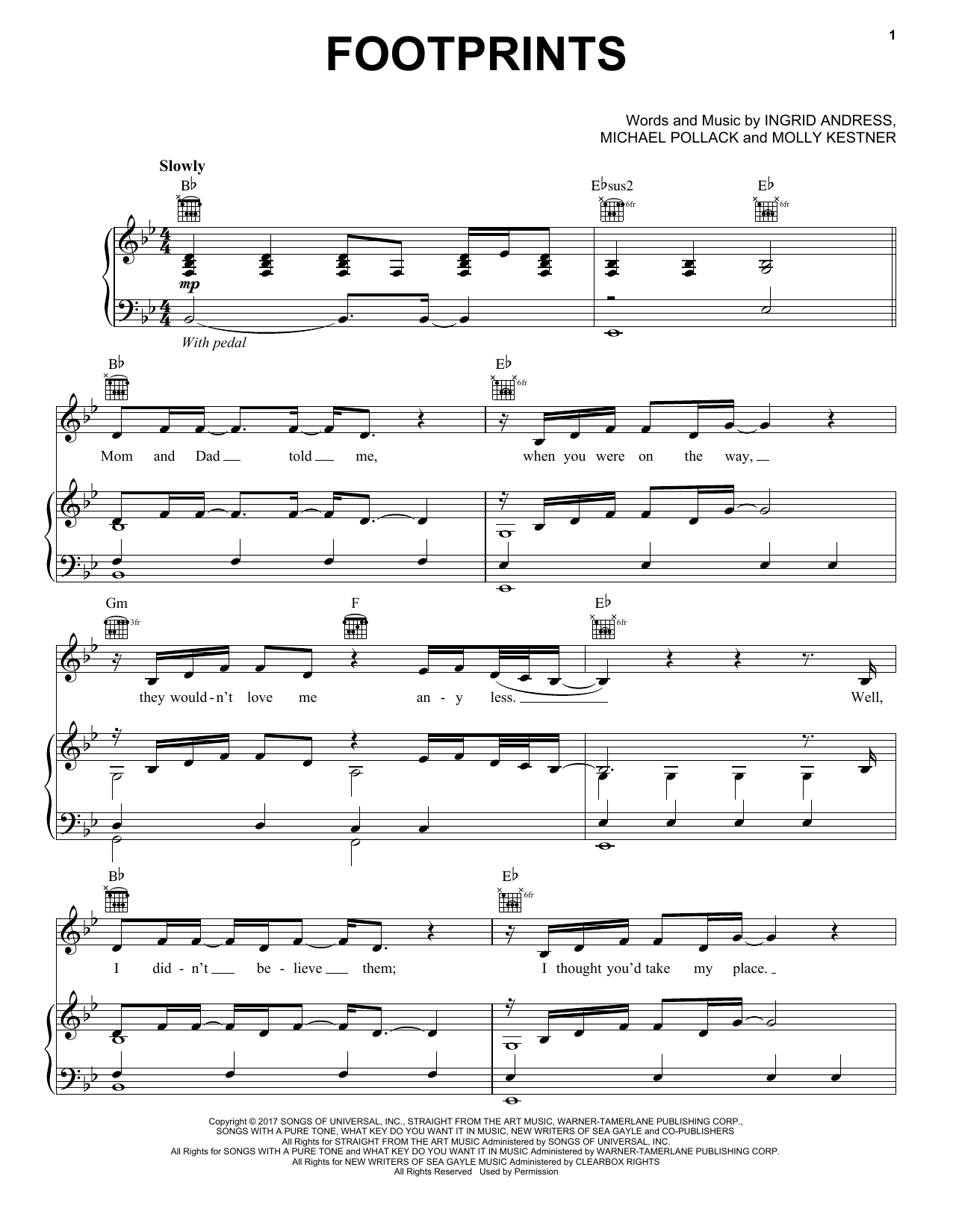 Molly Kate Kestner Footprints Sheet Music Notes & Chords for Piano, Vocal & Guitar (Right-Hand Melody) - Download or Print PDF