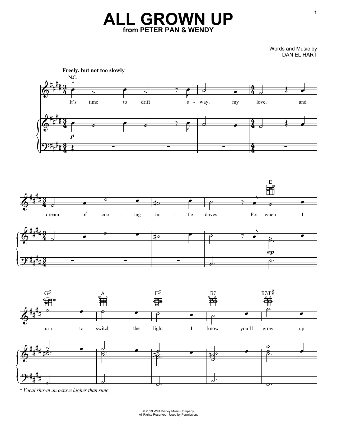 Molly Parker All Grown Up (from Peter Pan & Wendy) Sheet Music Notes & Chords for Piano, Vocal & Guitar Chords (Right-Hand Melody) - Download or Print PDF