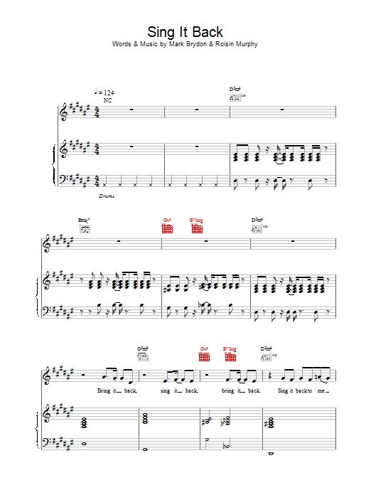Moloko Sing It Back sheet music notes and chords. Download Printable PDF.