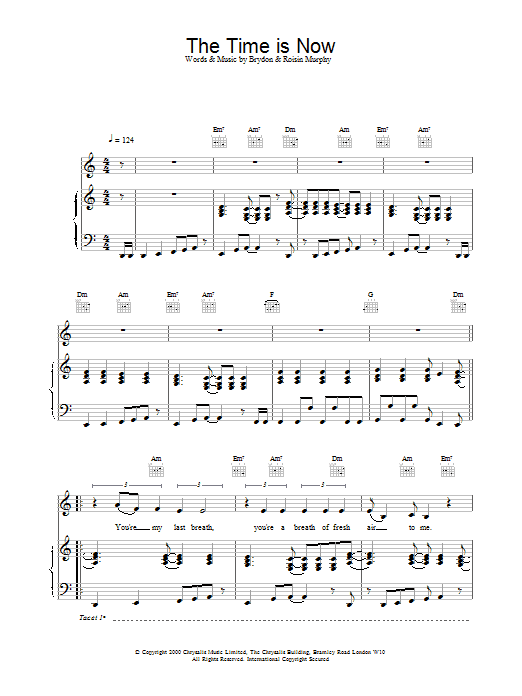 Moloko The Time Is Now Sheet Music Notes & Chords for Piano, Vocal & Guitar - Download or Print PDF