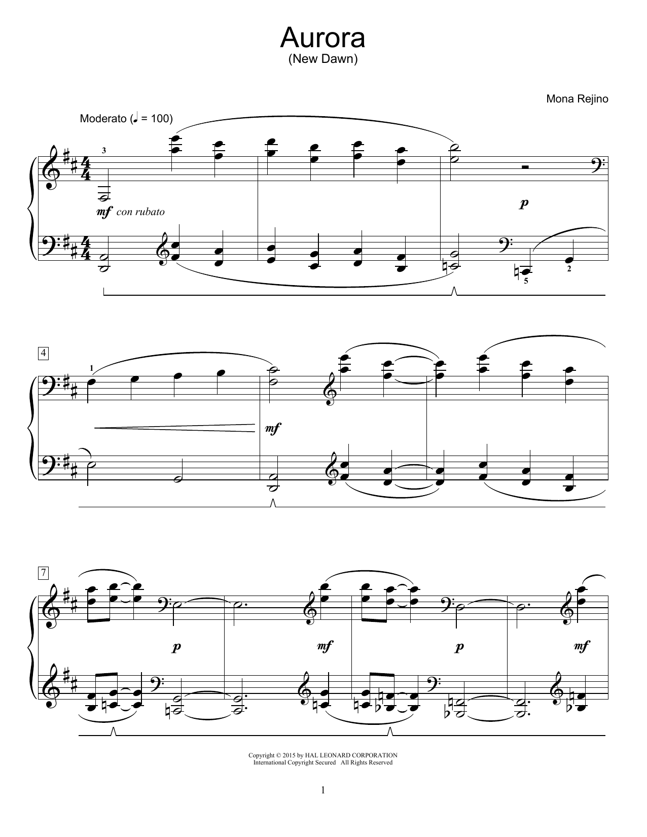 Mona Rejino Aurora (New Dawn) Sheet Music Notes & Chords for Educational Piano - Download or Print PDF