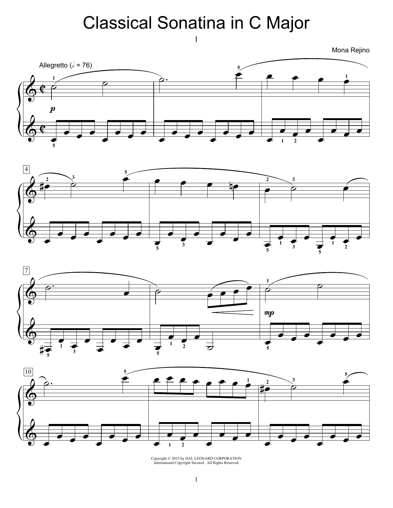 Mona Rejino Classical Sonatina In C Major Sheet Music Notes & Chords for Educational Piano - Download or Print PDF