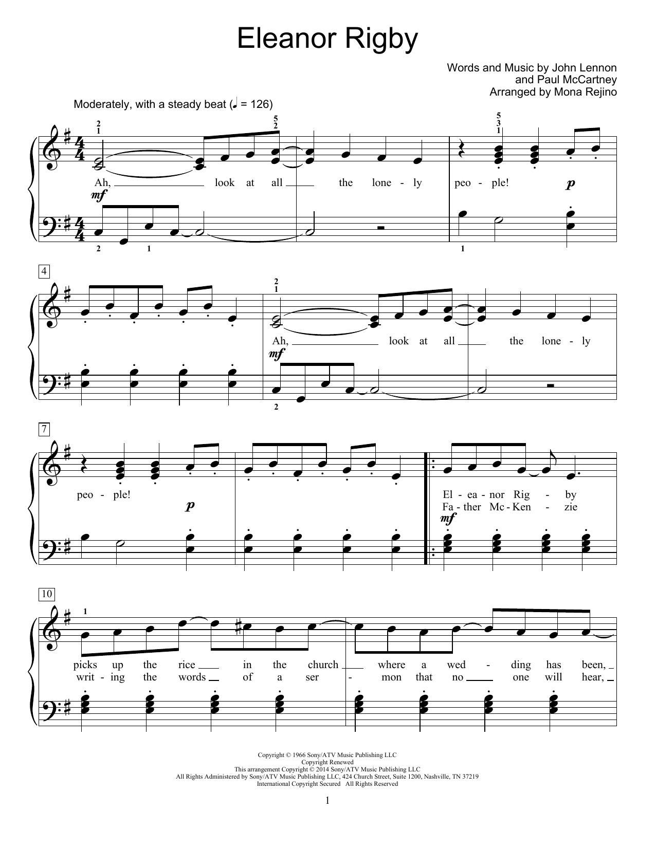 Mona Rejino Eleanor Rigby Sheet Music Notes & Chords for Educational Piano - Download or Print PDF