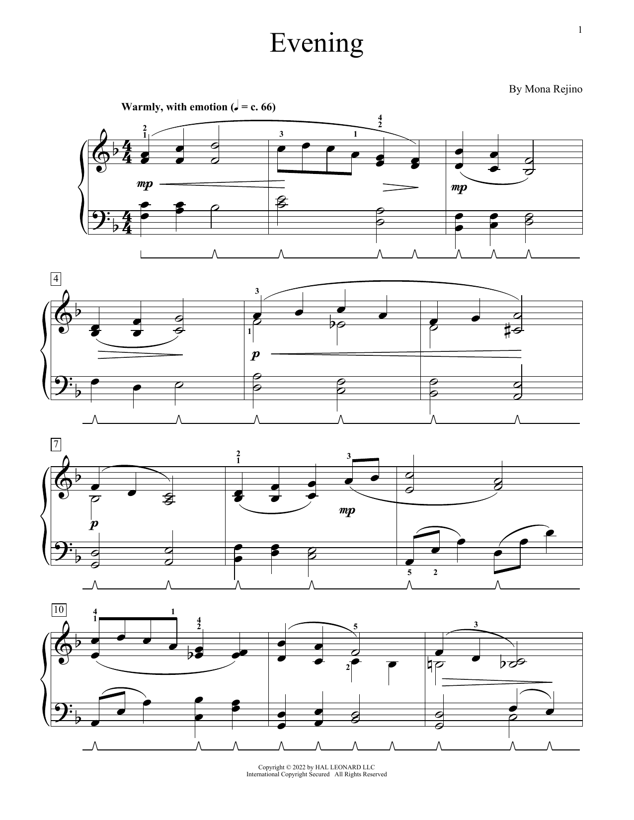 Mona Rejino Evening Sheet Music Notes & Chords for Educational Piano - Download or Print PDF